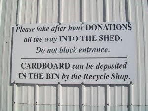 Signage for donation drop-offs
